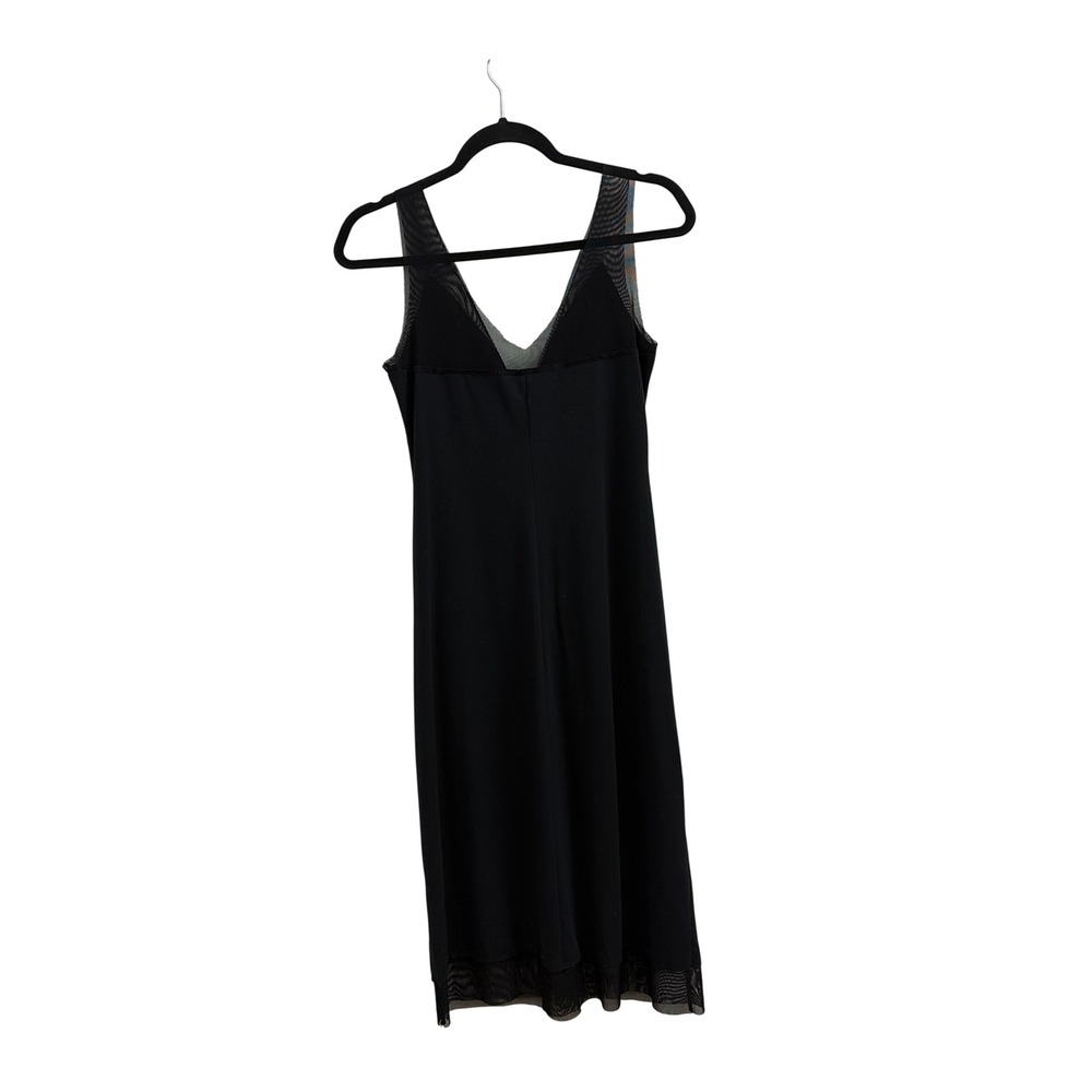 Guess‎ Collection Black Ruched Mesh Trim Midi Dress Sleeveless V-Neck Small Med - Picture 2 of 5